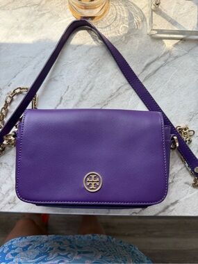 Tory Burch Purple Leather Chain-Trim Crossbody